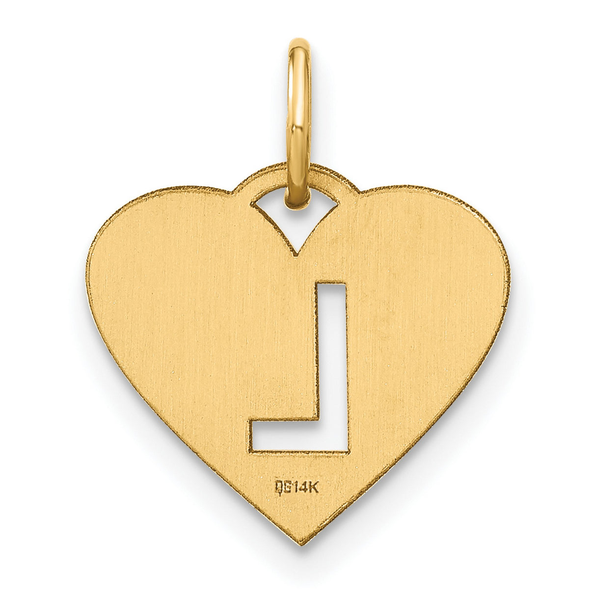 14k Yellow Gold Heart Pendant with Cutout Letter L, Script Monogram Charm for Women