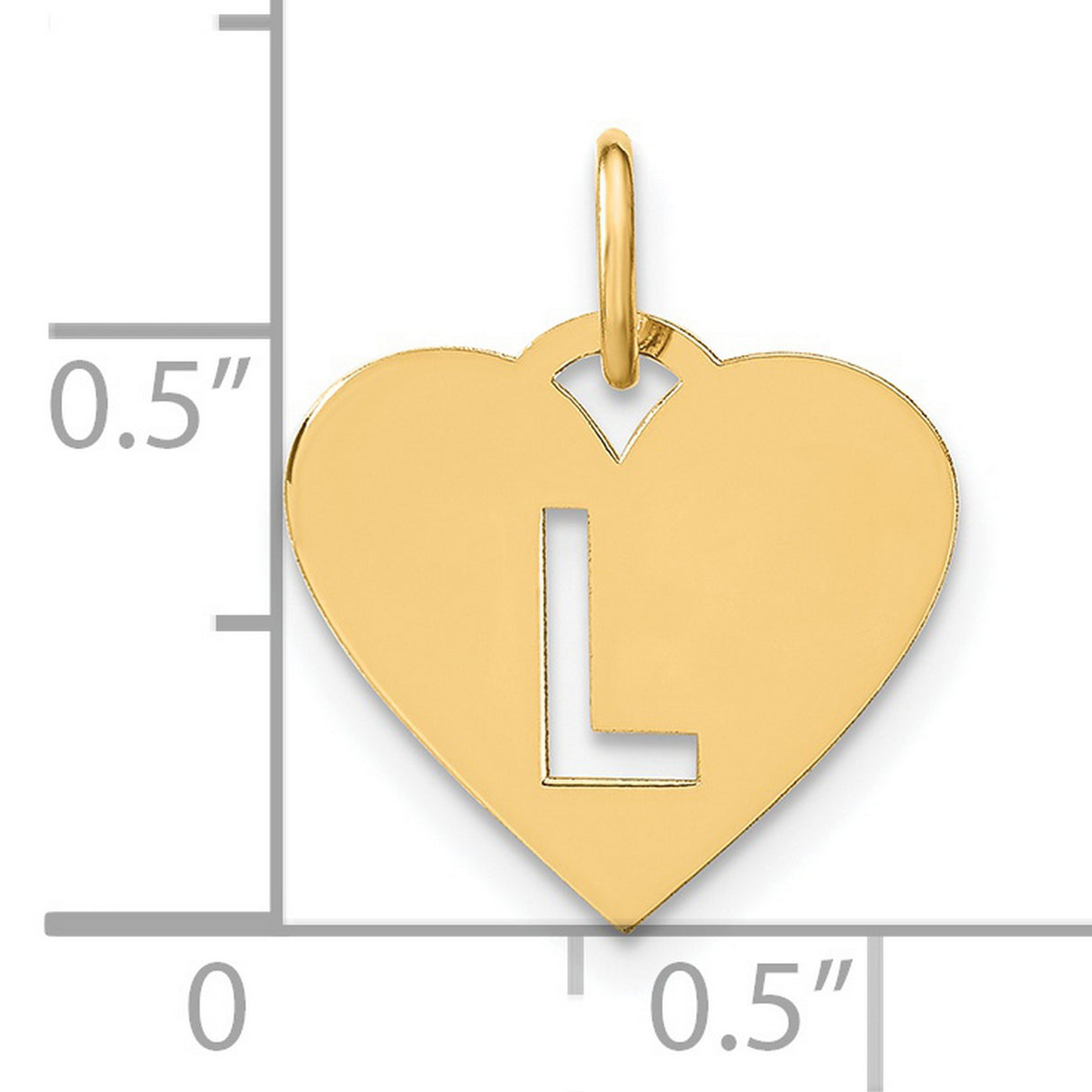 14k Yellow Gold Heart Pendant with Cutout Letter L, Script Monogram Charm for Women