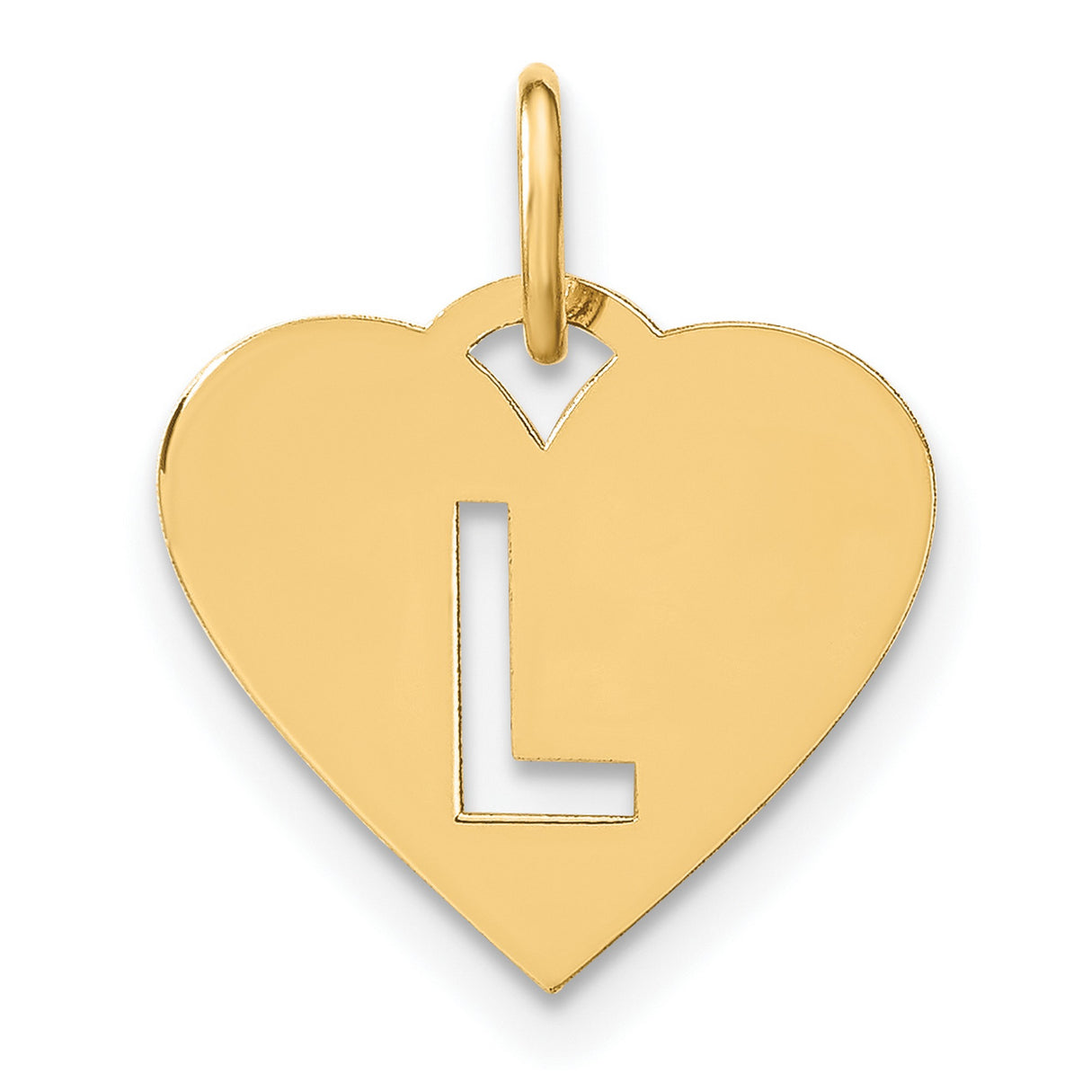 14k Yellow Gold Heart Pendant with Cutout Letter L, Script Monogram Charm for Women