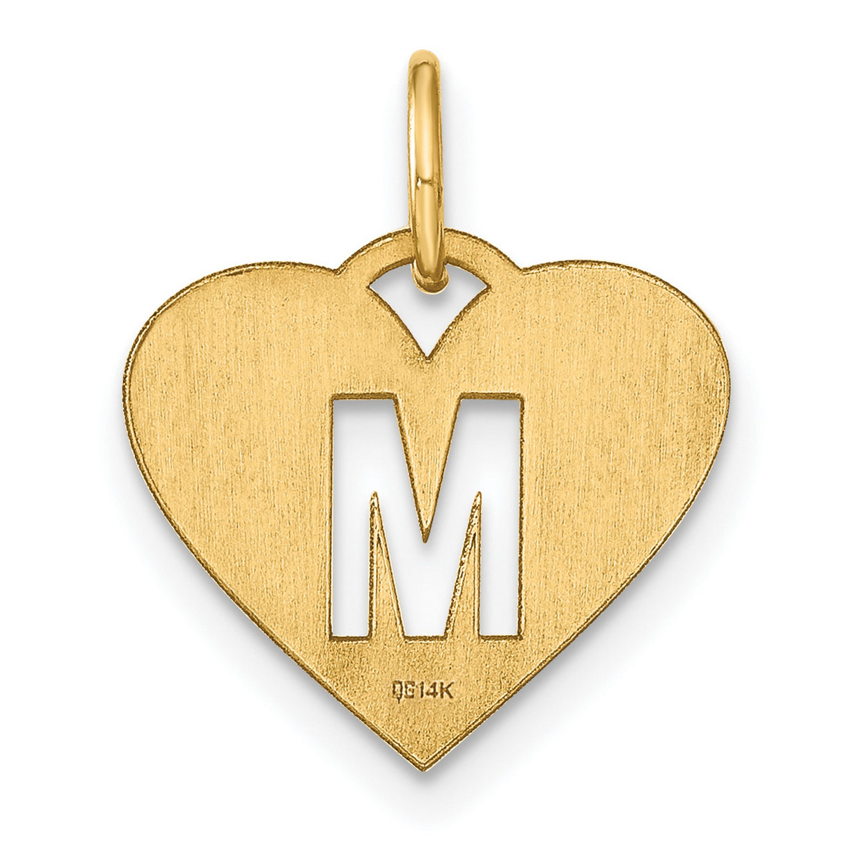 14k Yellow Gold Heart Pendant with Cut-Out Letter M, Minimalist Initial Charm for Women