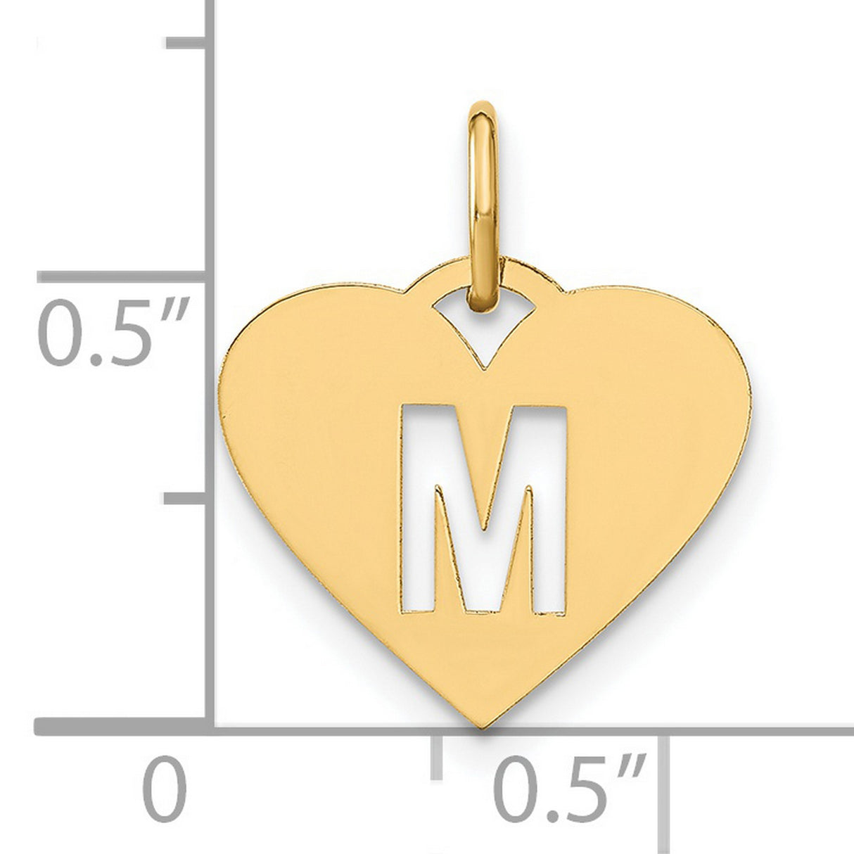 14k Yellow Gold Heart Pendant with Cut-Out Letter M, Minimalist Initial Charm for Women