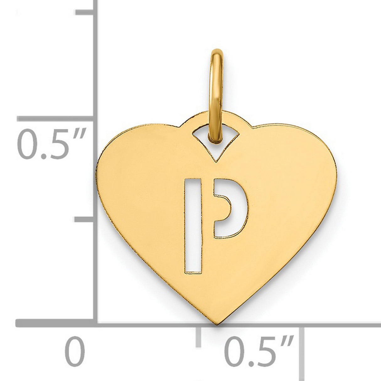 14k Yellow Gold Heart Pendant with Cutout Letter P, Dainty Monogram Charm for Women