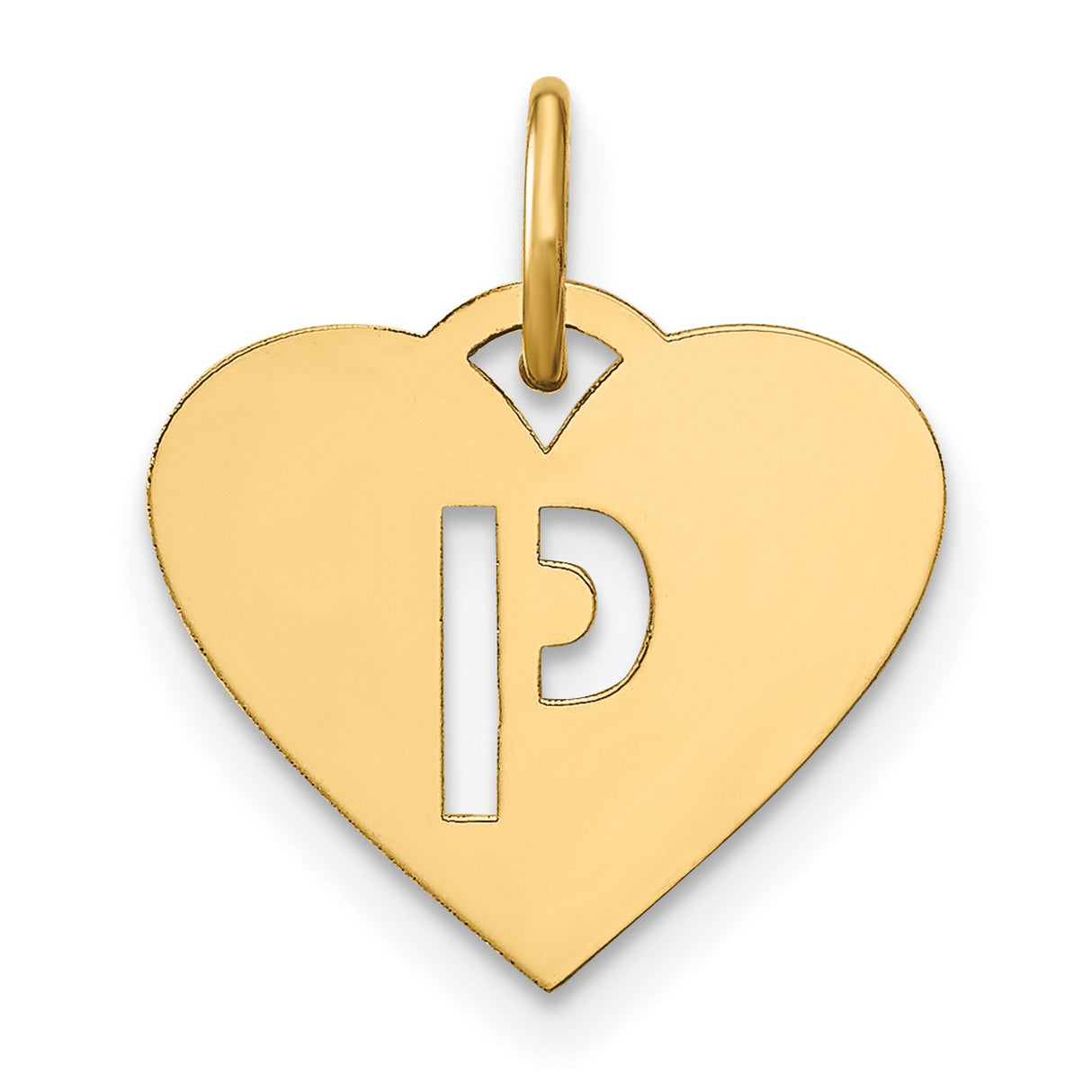 14k Yellow Gold Heart Pendant with Cutout Letter P, Dainty Monogram Charm for Women