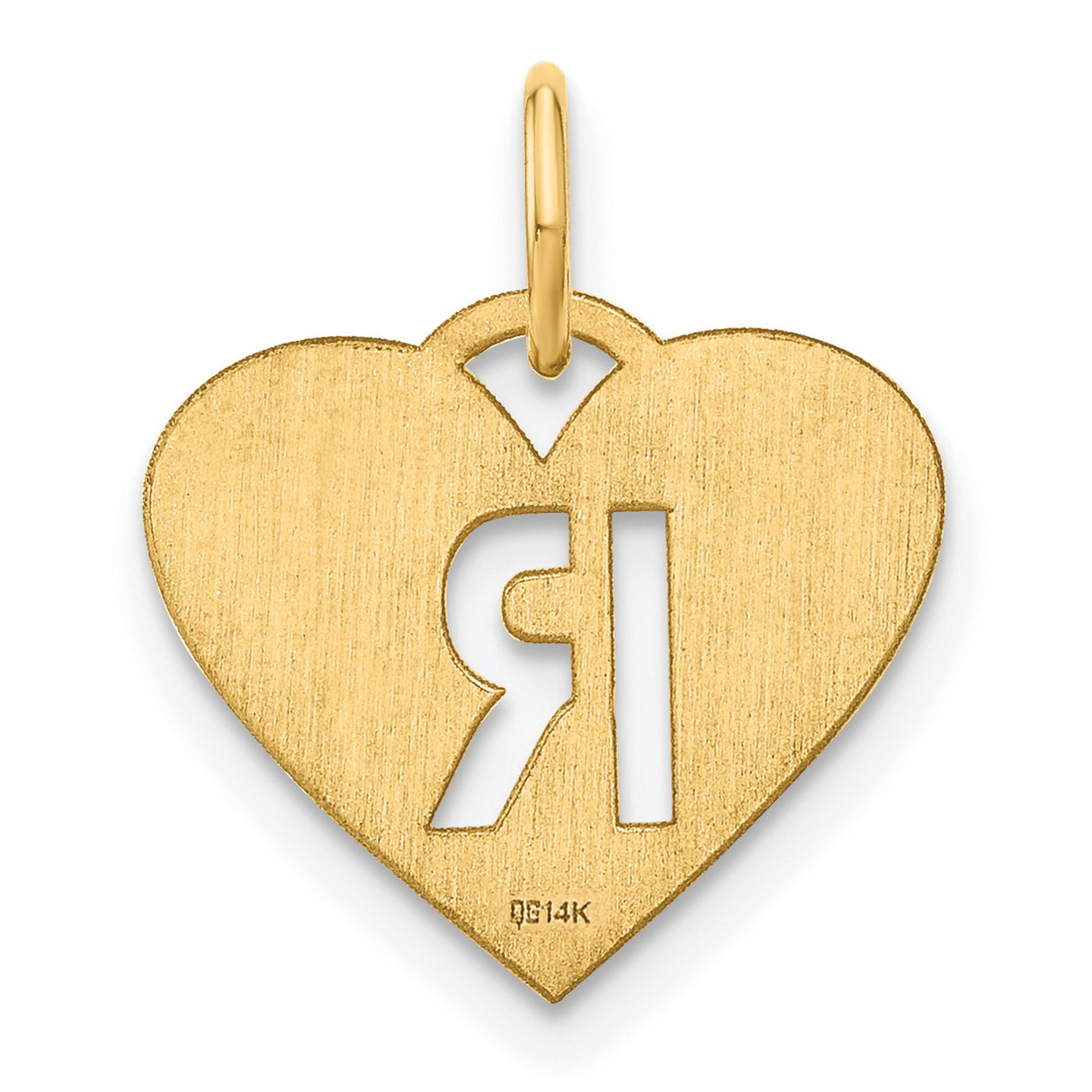 14k Yellow Gold Heart Initial Pendant with Cutout Letter R Charm for Women