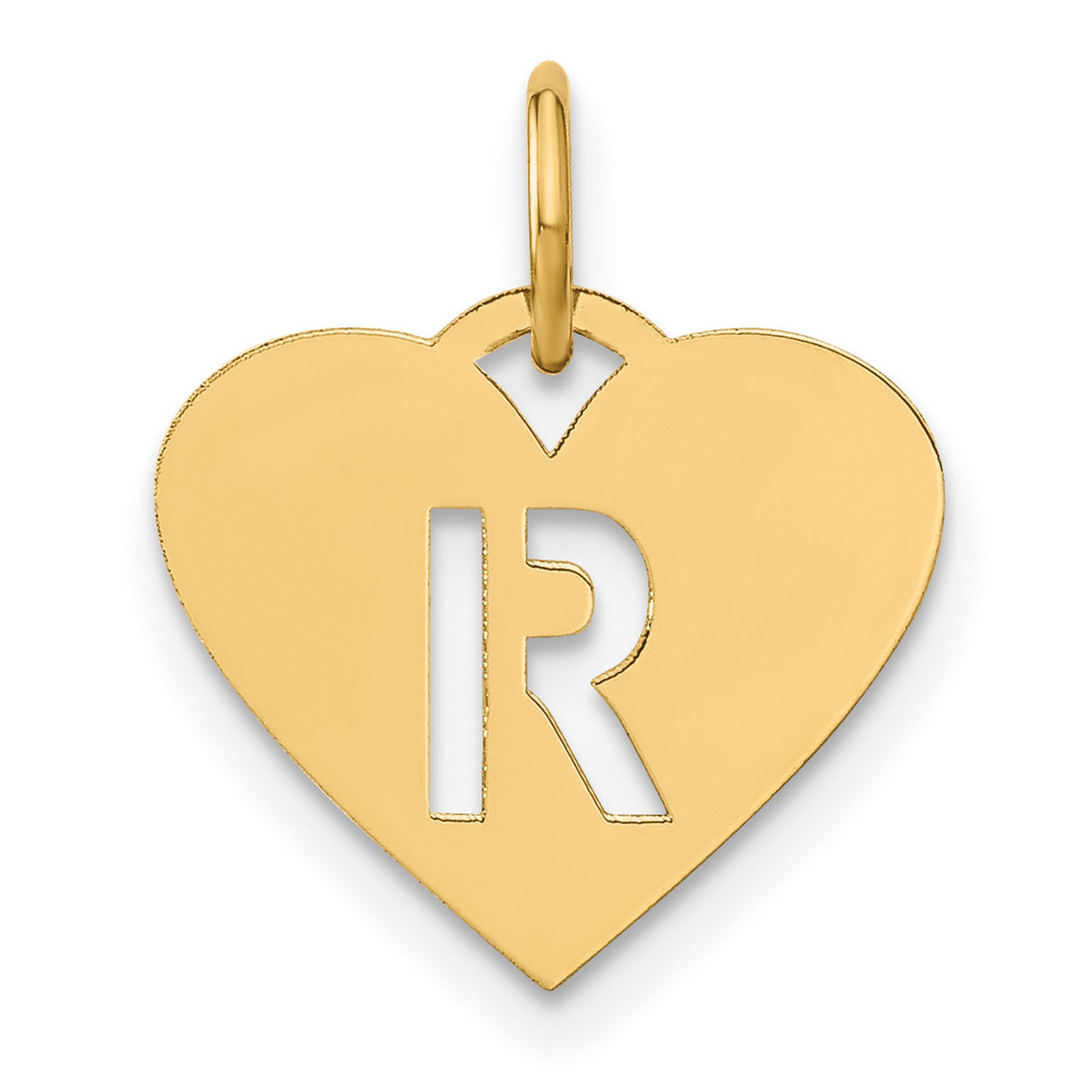 14k Yellow Gold Heart Initial Pendant with Cutout Letter R Charm for Women