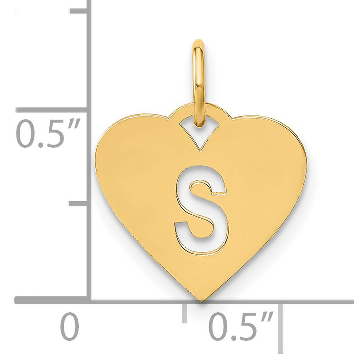14k Yellow Gold Heart Shaped Pendant with Cutout S Initial, Letter Charm for Women