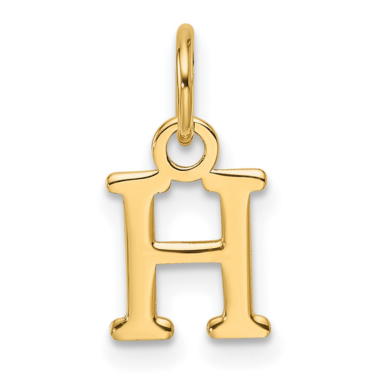 14k Yellow Gold Letter H Pendant, Polished Finish Serif Initial Charm, Unisex Monogram Jewelry