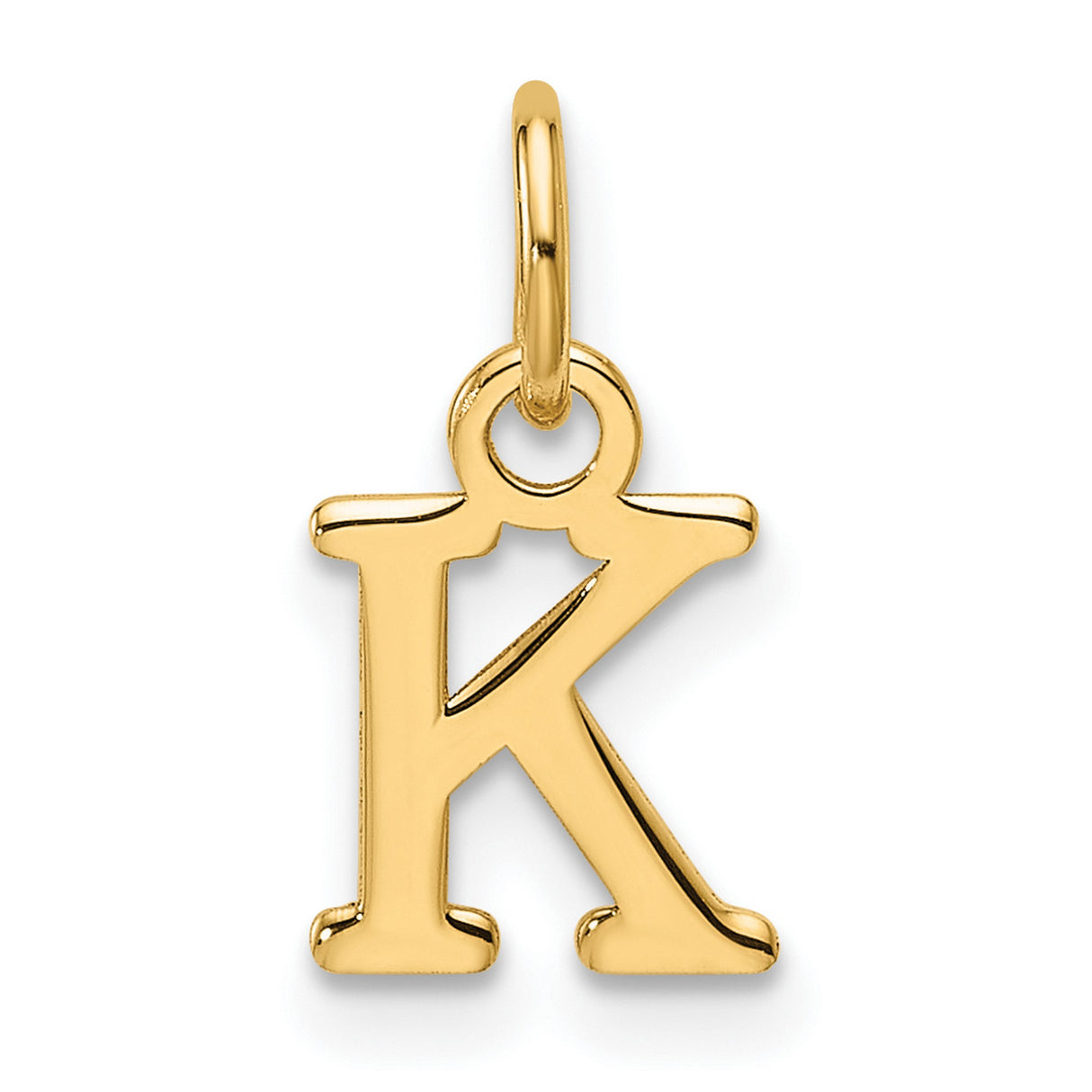 14k Yellow Gold Letter K Pendant, Polished Block Initial Charm for Women or Unisex Wear