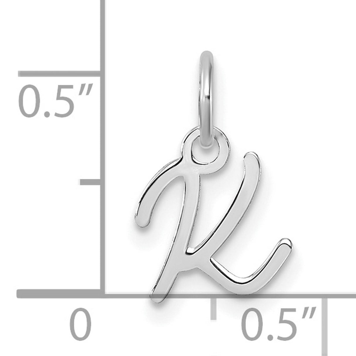 14k White Gold Script Letter K Pendant, Polished Cursive Initial Charm for Women