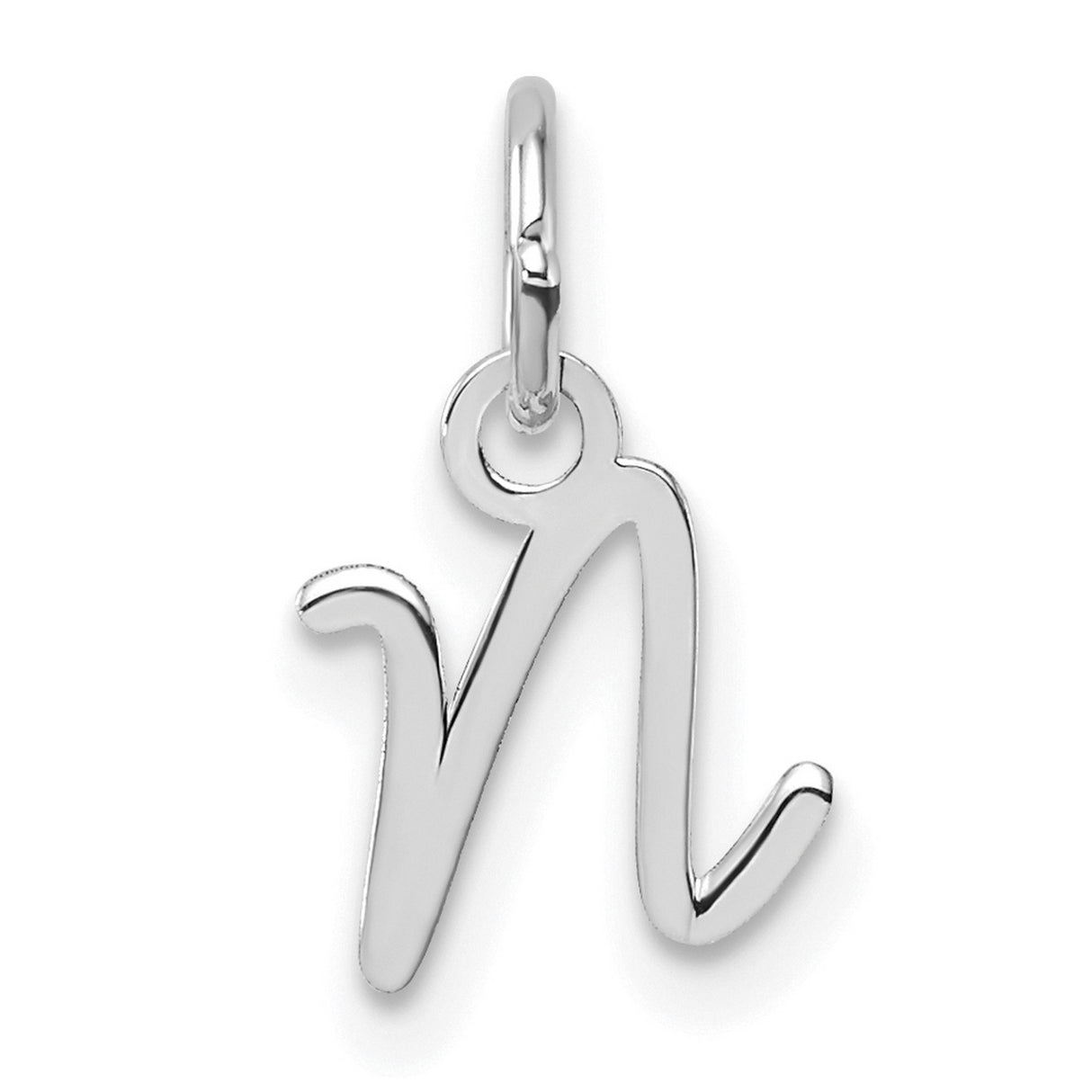 14k White Gold Letter N Pendant Charm, Script Initial Jewelry for Women