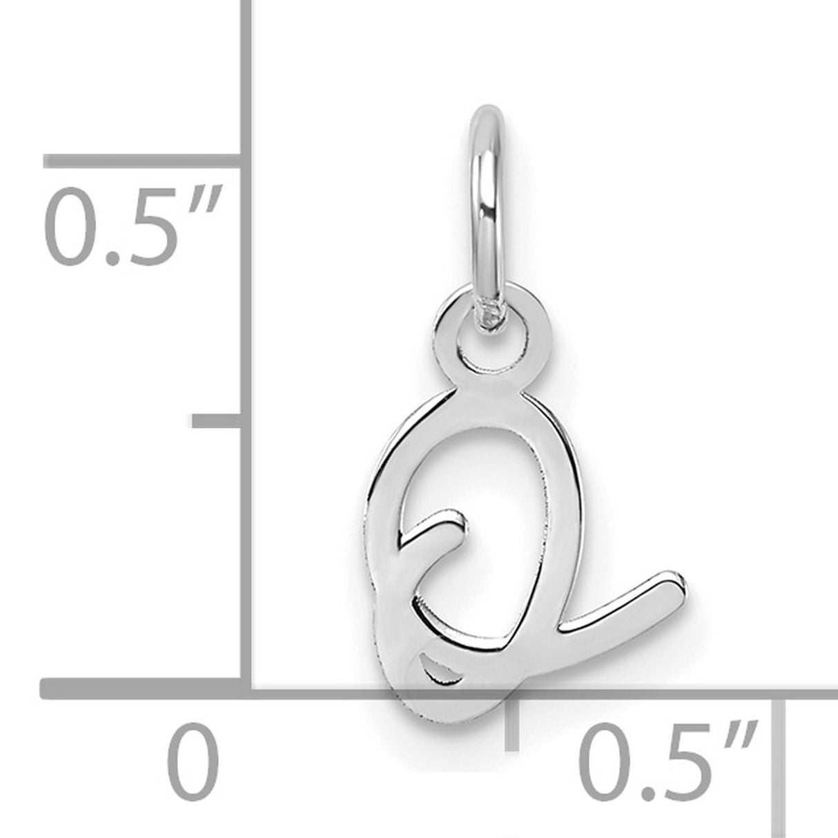 14k White Gold Letter Q Pendant, Cursive Initial Charm with Polished Finish