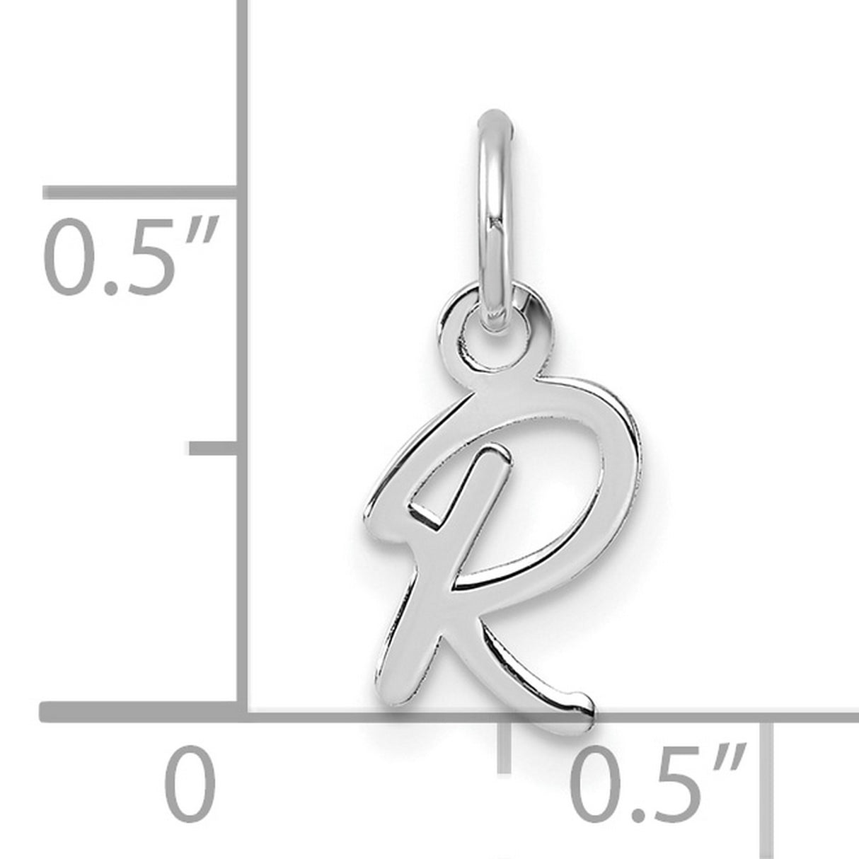 14k White Gold Initial R Pendant Charm in Cursive Script Letter Design