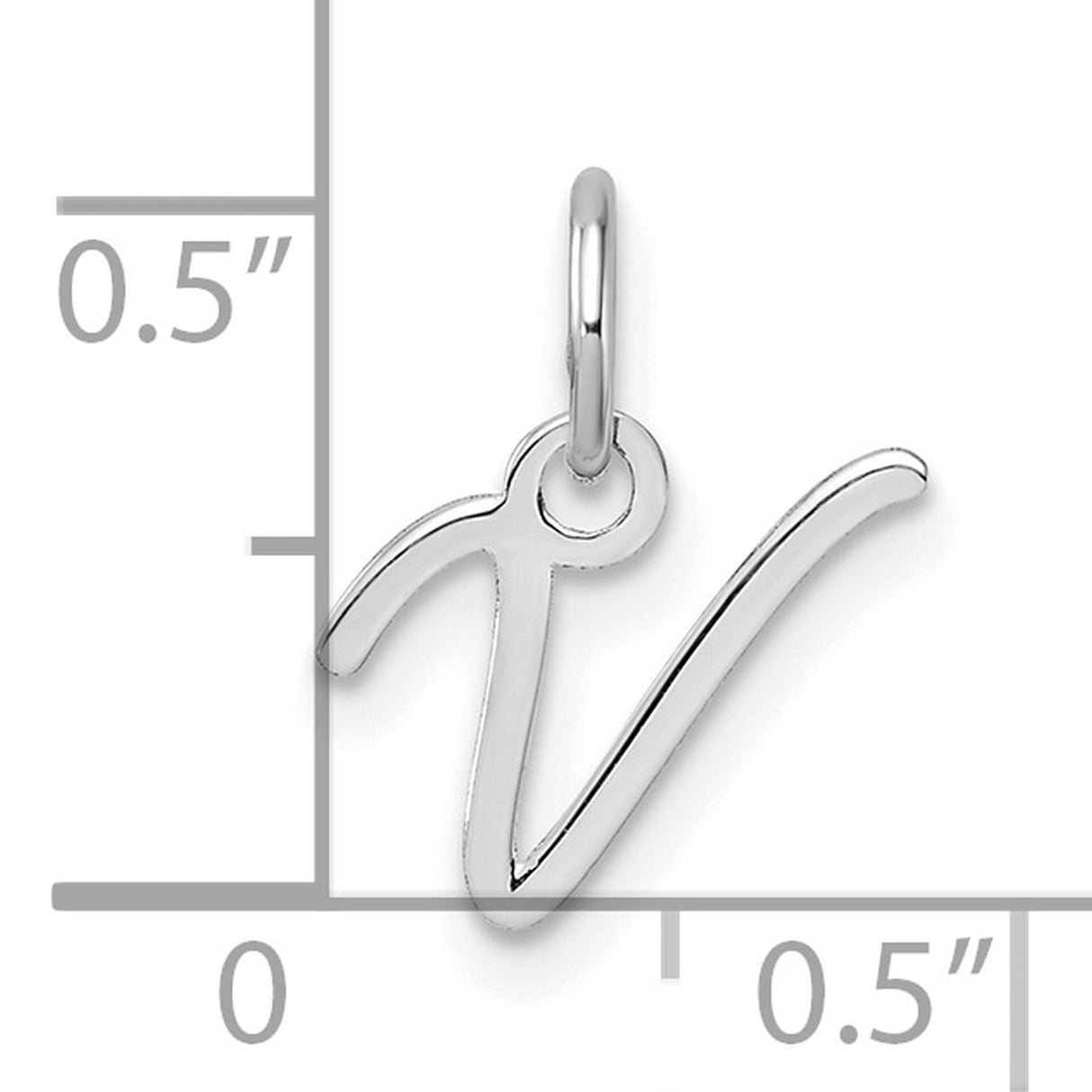 Uppercase Letter V Initial Charm Pendant in Real 14k White Gold