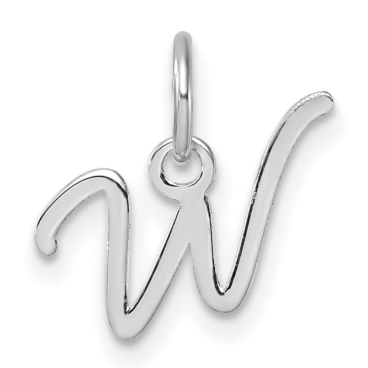 14k White Gold Initial W Pendant Charm, Script Letter Monogram Jewelry for Women