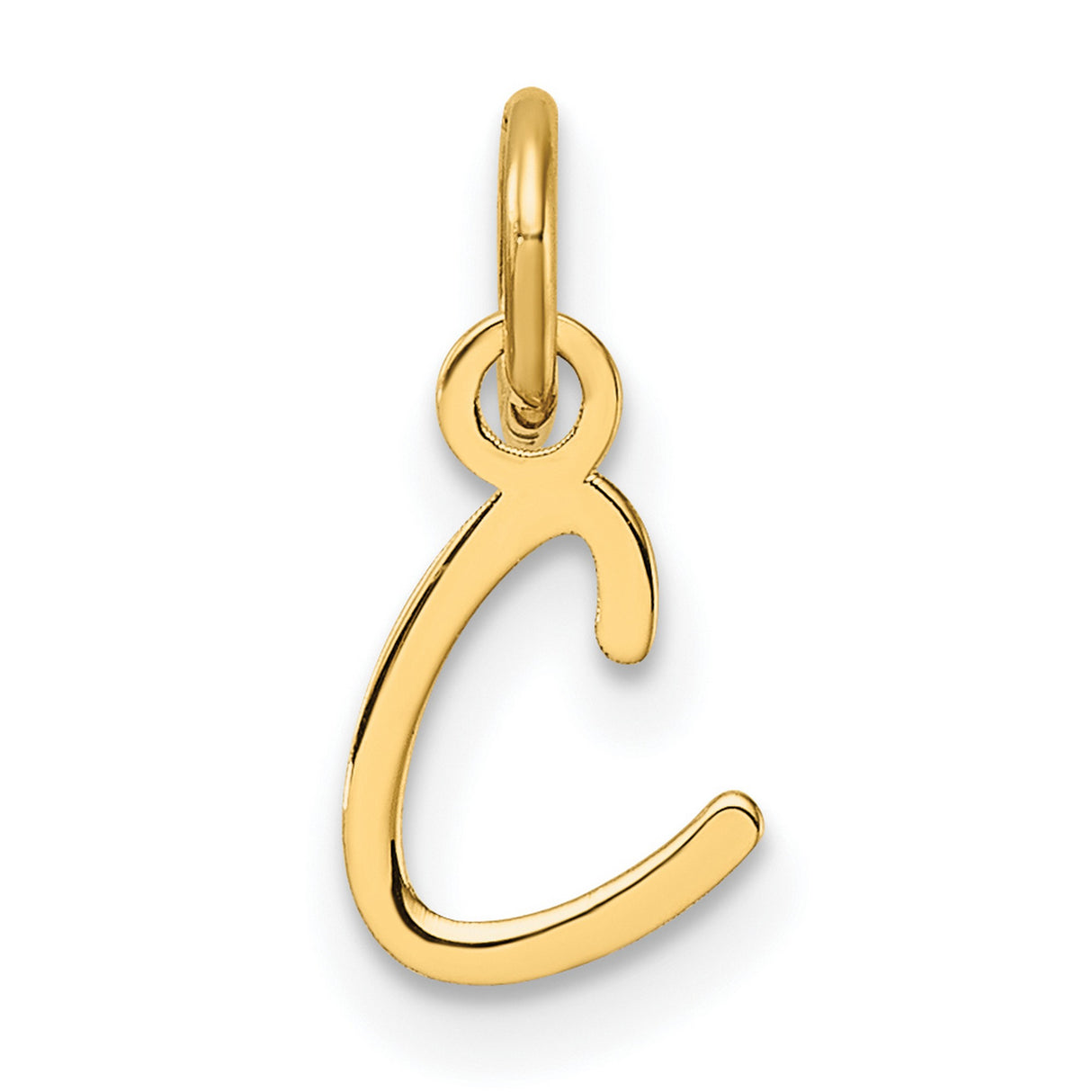 14k Yellow Gold Initial Pendant with Cursive Letter C Charm, Unisex Monogram Jewelry