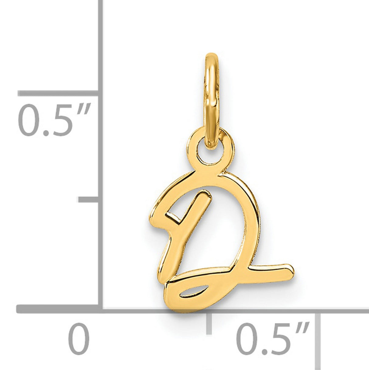 14k Yellow Gold Script Initial D Pendant Charm, Polished Cursive Letter Design for Women