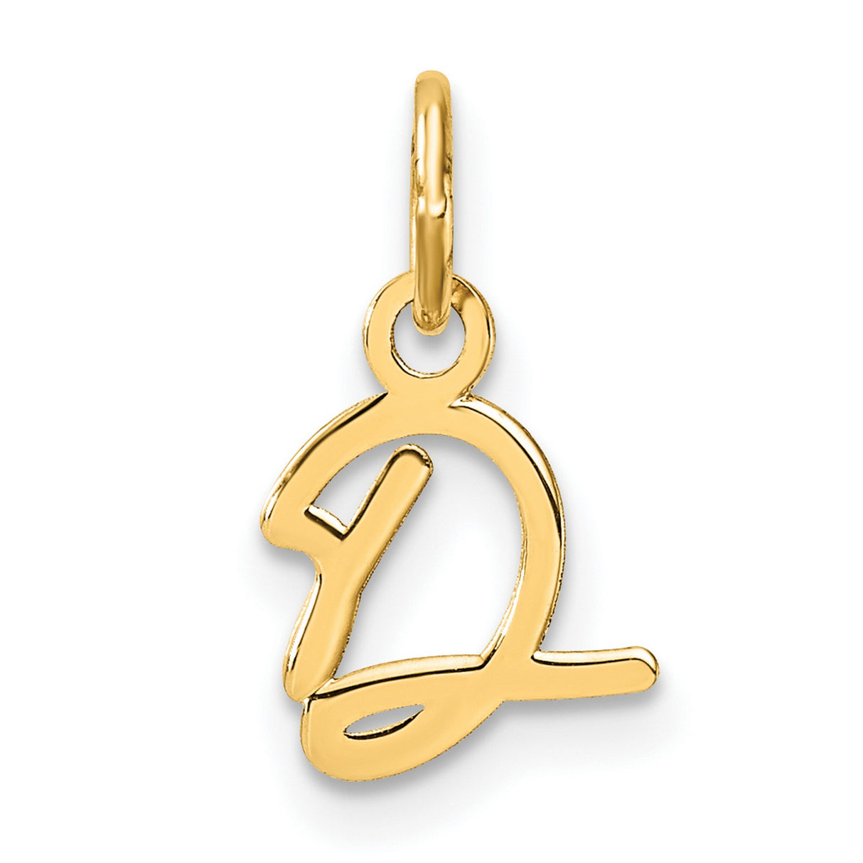 14k Yellow Gold Script Initial D Pendant Charm, Polished Cursive Letter Design for Women