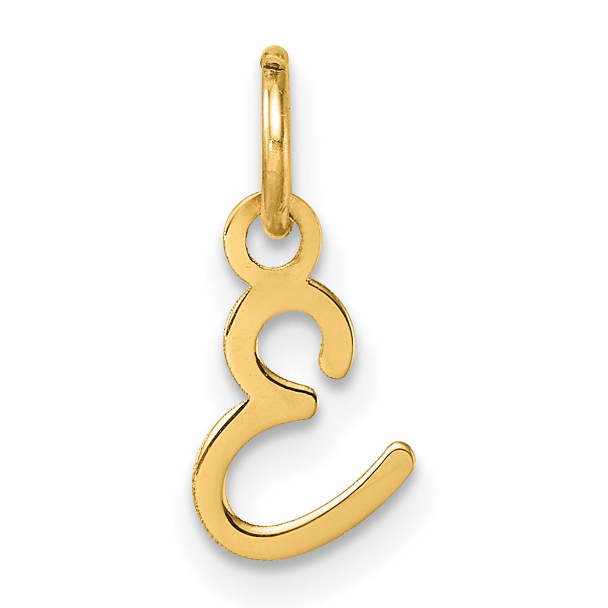 14k Yellow Gold Script Letter E Pendant Charm, Polished Alphabet Monogram Jewelry for Women or Unisex Wear