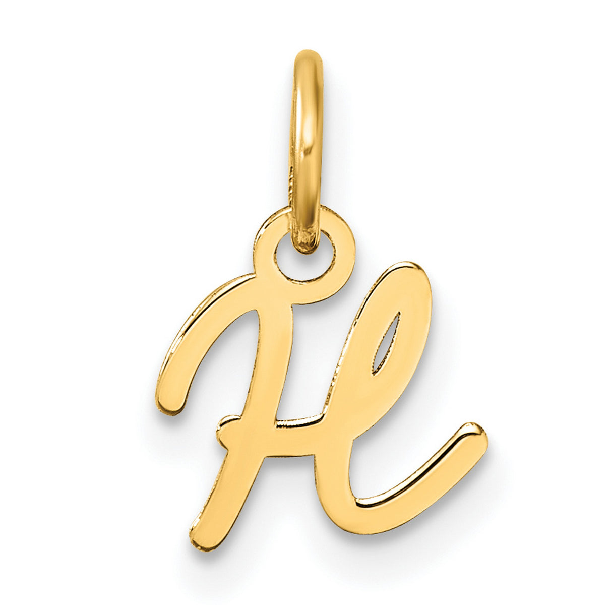 14k Yellow Gold Initial H Pendant, Script Letter Charm with Polished Finish for Women