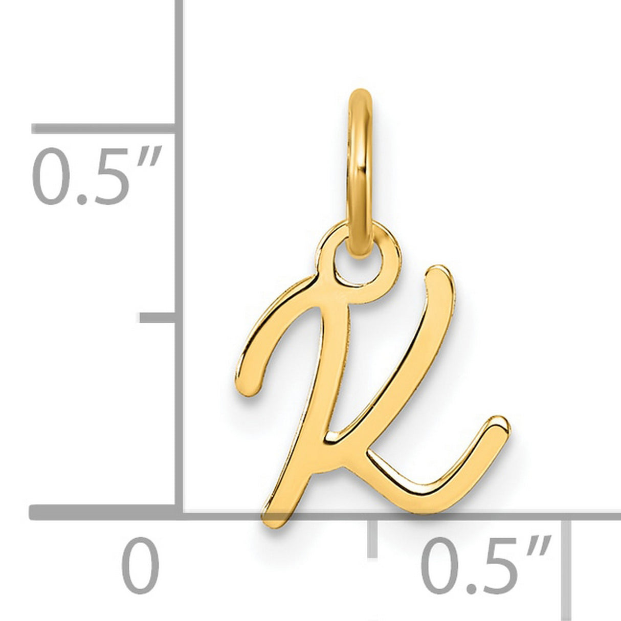 14k Yellow Gold Script K Pendant, Polished Cursive Initial Charm for Women