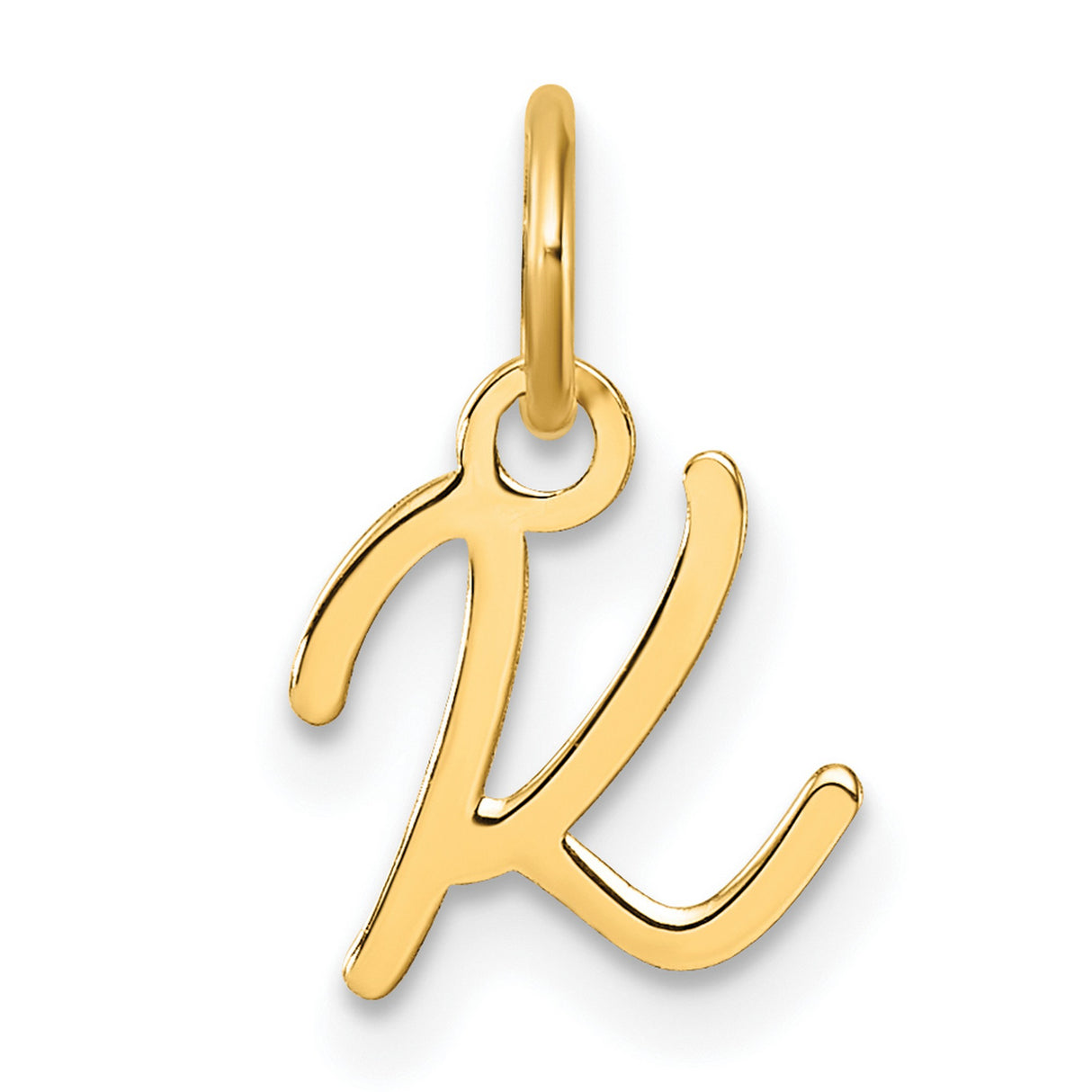 14k Yellow Gold Script K Pendant, Polished Cursive Initial Charm for Women