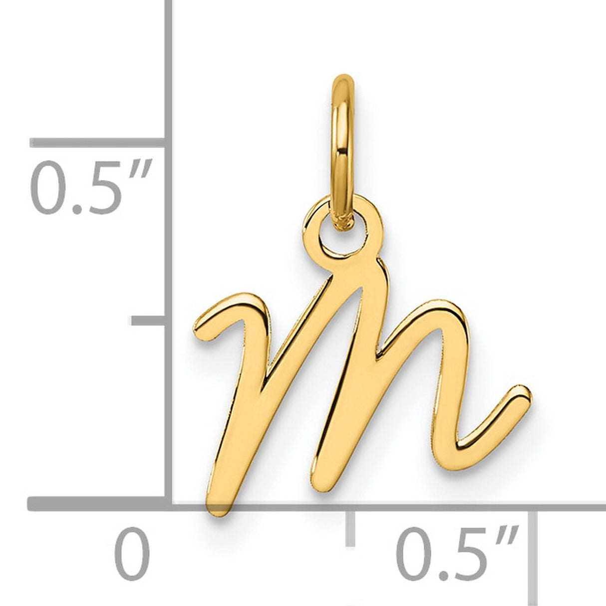 14k Yellow Gold Letter M Pendant, Polished Script Initial Charm for Women