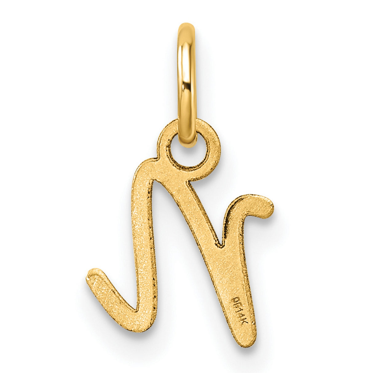 14k Yellow Gold Script Letter N Pendant Charm, Cursive Initial Monogram Jewelry for Women