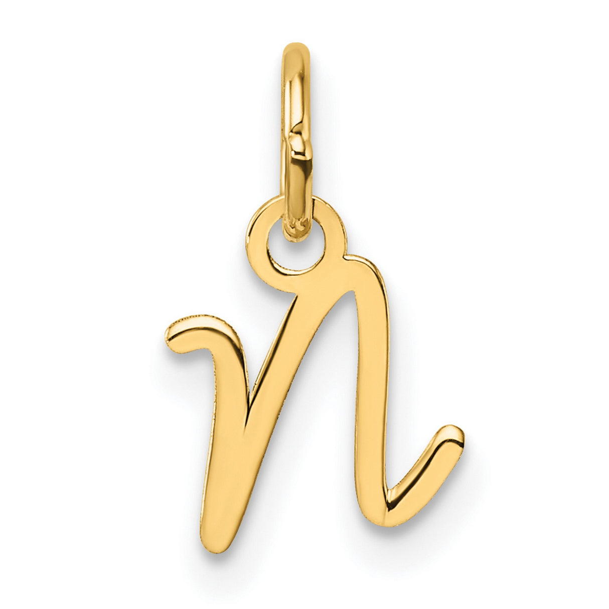 14k Yellow Gold Script Letter N Pendant Charm, Cursive Initial Monogram Jewelry for Women