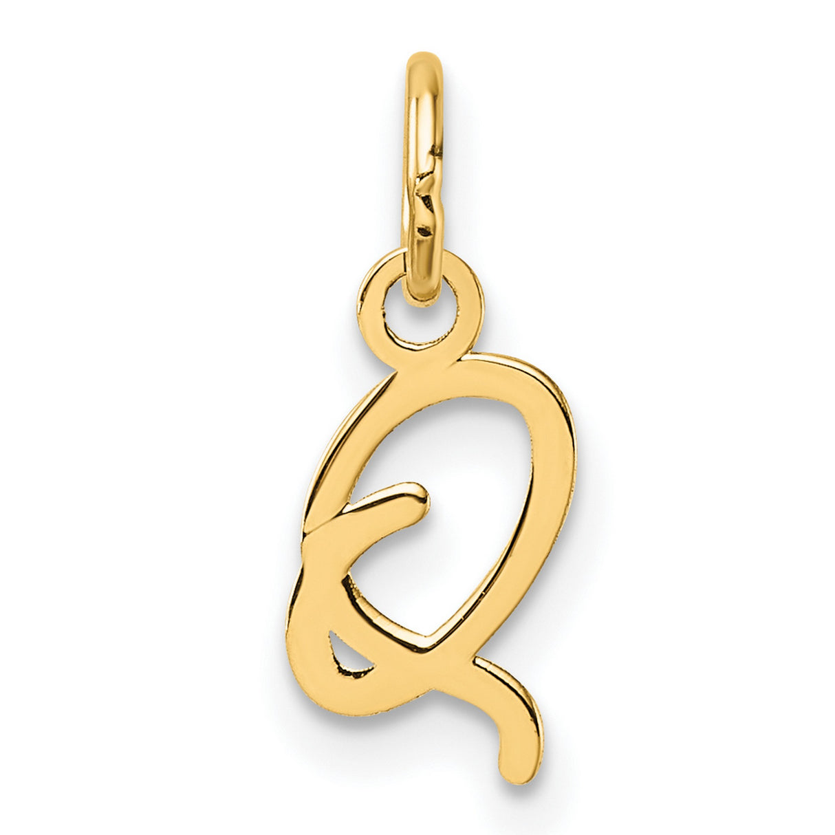 Uppercase Letter Q Initial Charm Pendant in Real 14k Yellow Gold