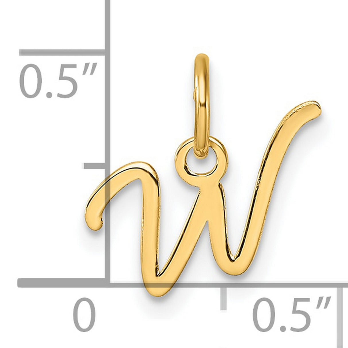 14k Yellow Gold Script W Pendant, Cursive Initial Letter Charm for Women