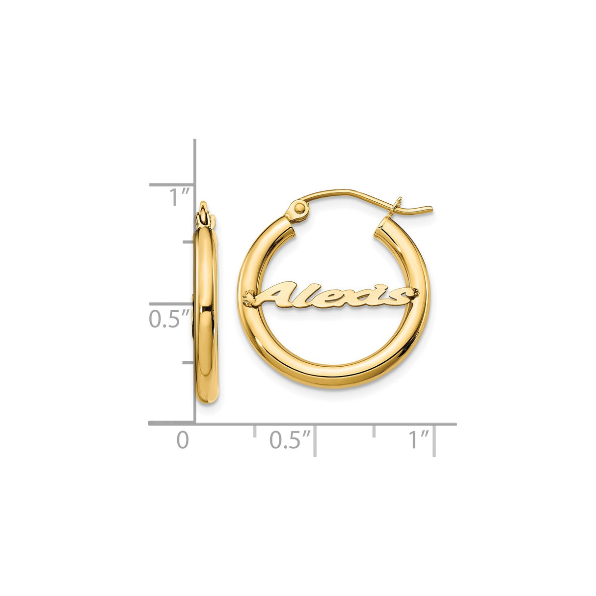 14k Yellow Gold Custom Nameplate Hoop Earrings, Script Font, Personalized Urban Style for Women