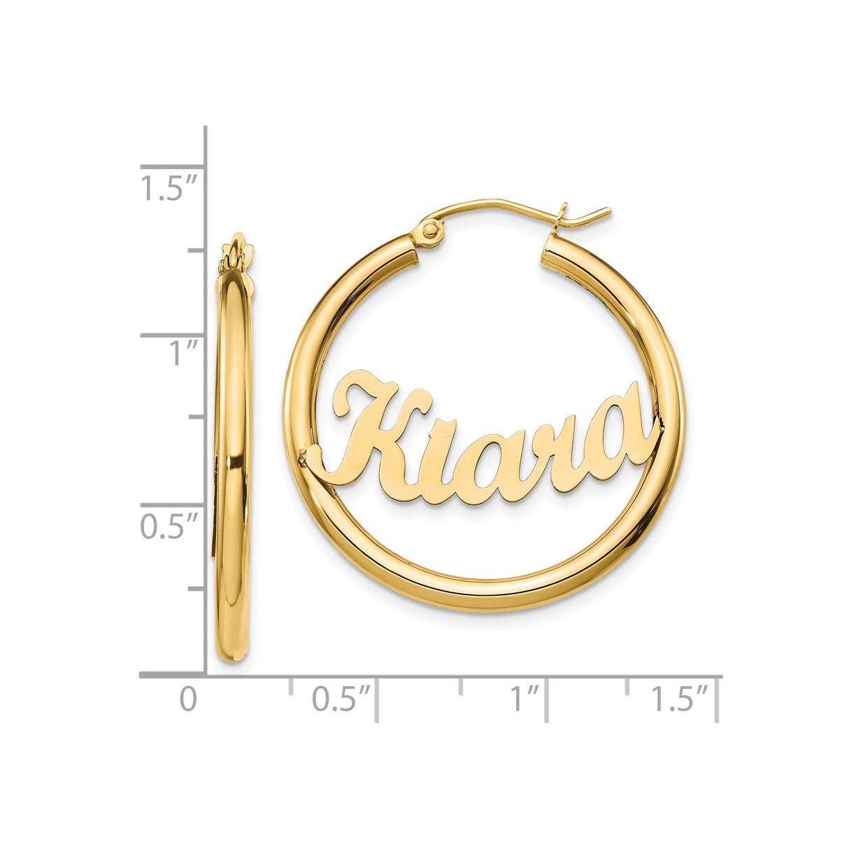 14k Yellow Gold Hoop Earrings with Kiara Script Nameplate, Custom Name Jewelry for Women