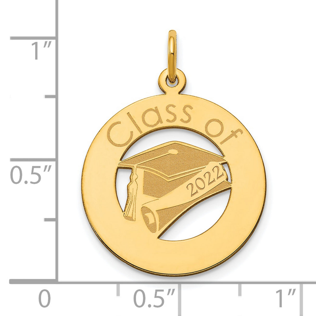14k Yellow Gold Graduation Pendant with Cap and Diploma Design, Class of 2022 Engraving