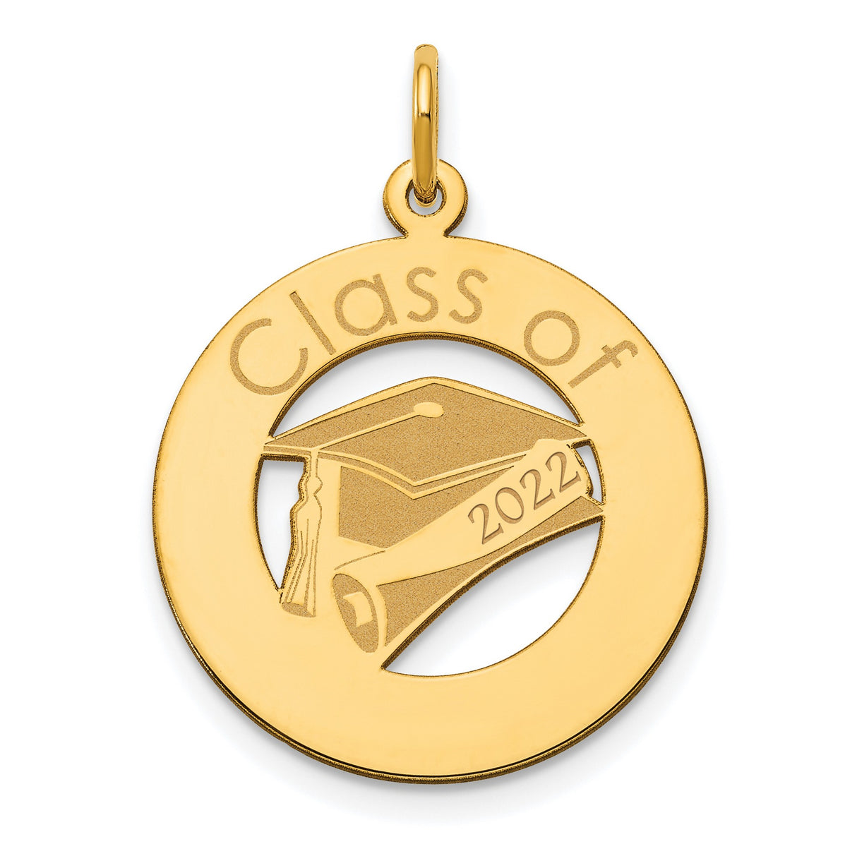 14k Yellow Gold Graduation Pendant with Cap and Diploma Design, Class of 2022 Engraving