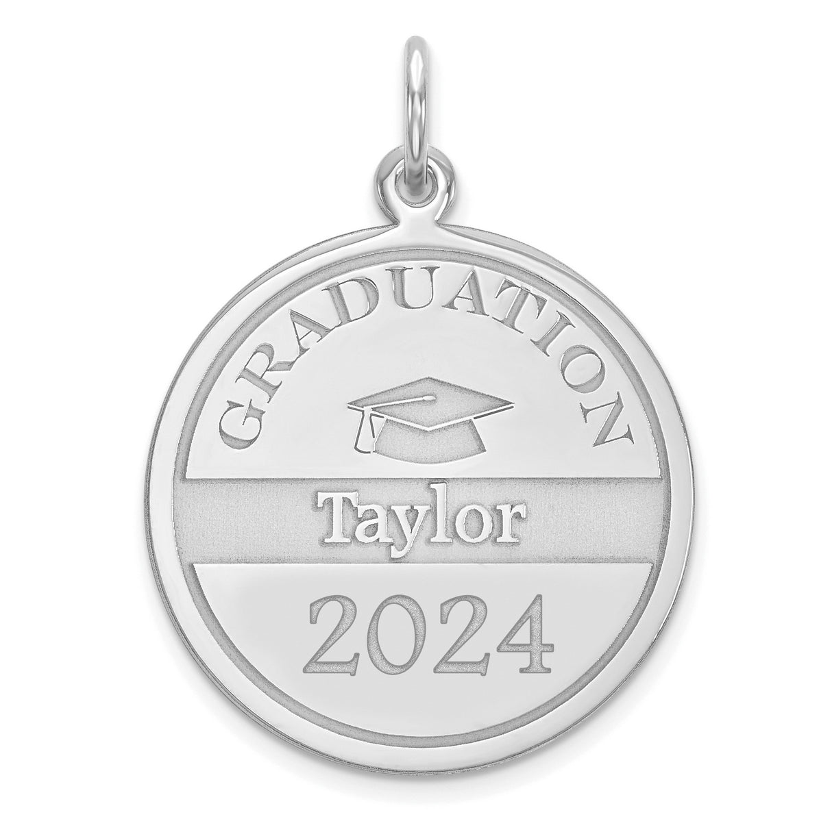 Personalized Graduation Charm Pendant in Real 14k White Gold