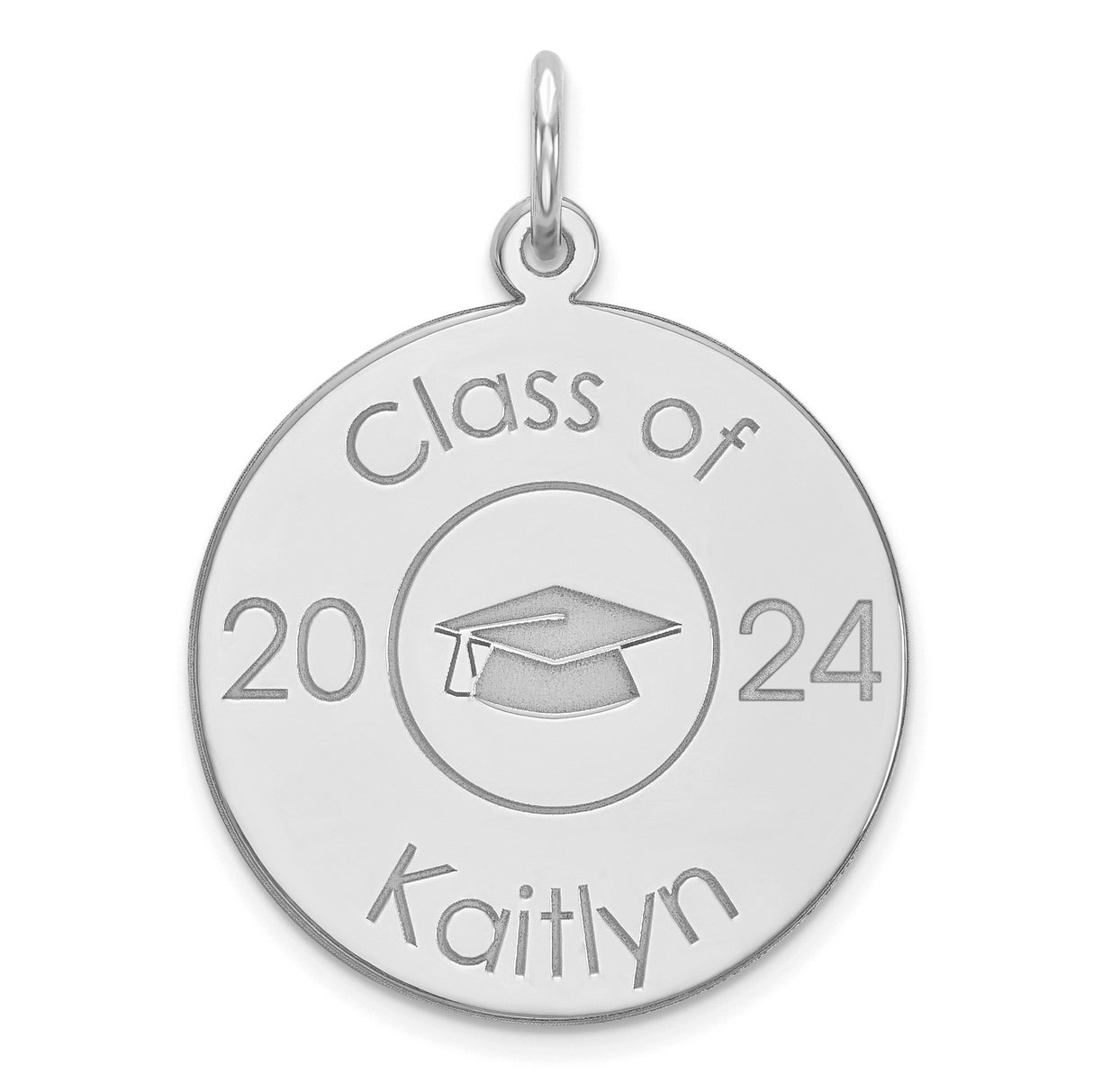 Personalized Graduation Charm Pendant in Real 14k White Gold
