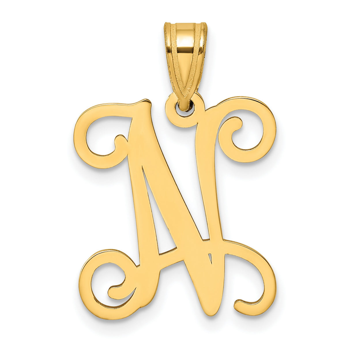 14k Yellow Gold Initial N Pendant, Script Letter Charm, Monogram Jewelry for Women