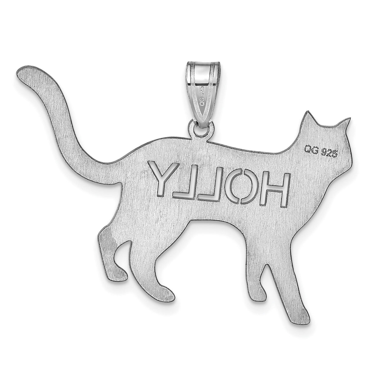 Cat with Cut-out Name Charm Pendant in Real 925 Sterling Silver