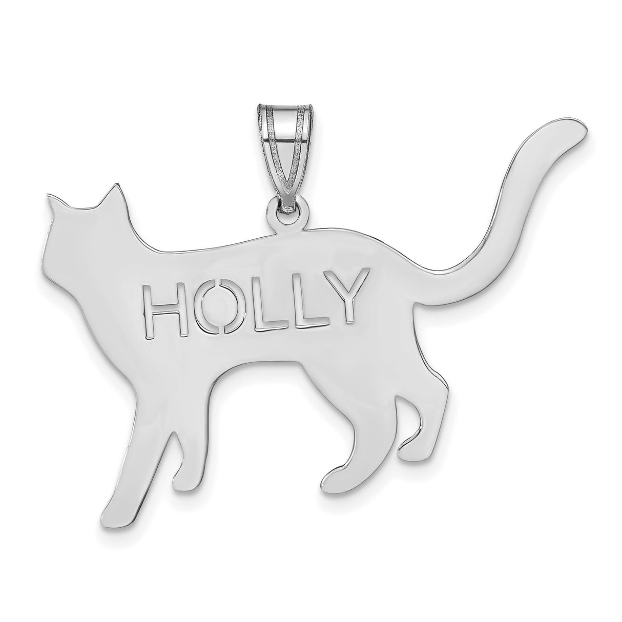 Cat with Cut-out Name Charm Pendant in Real 925 Sterling Silver