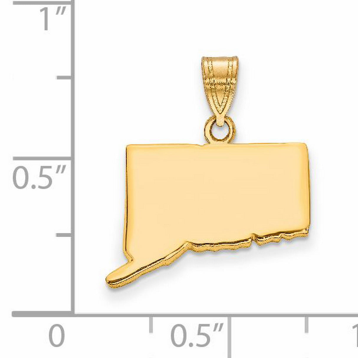 Polished Connecticut State Shaped Charm Pendant in Real 14k Yellow Gold