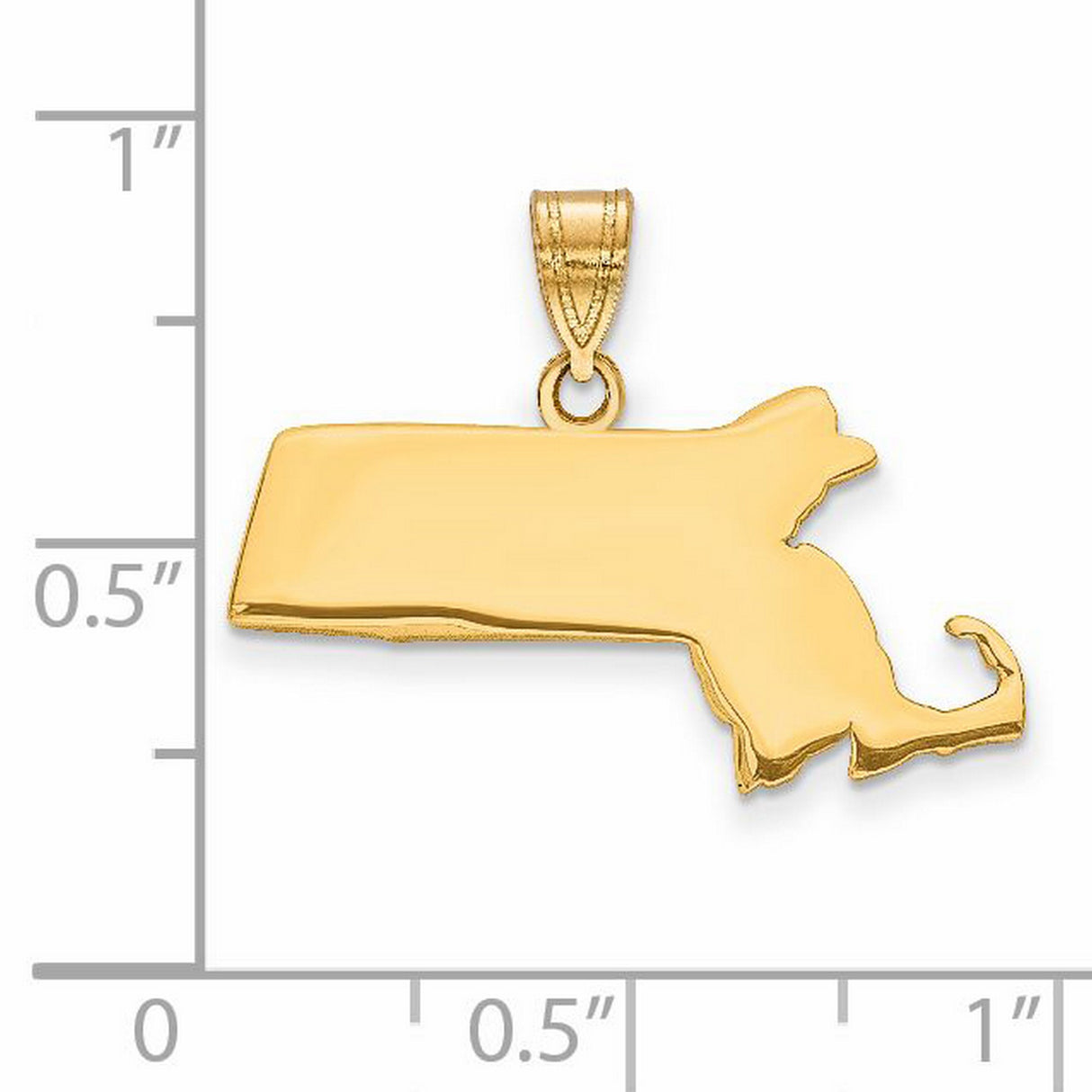 Polished Massachusetts State Shaped Charm Pendant in Real 14k Yellow Gold
