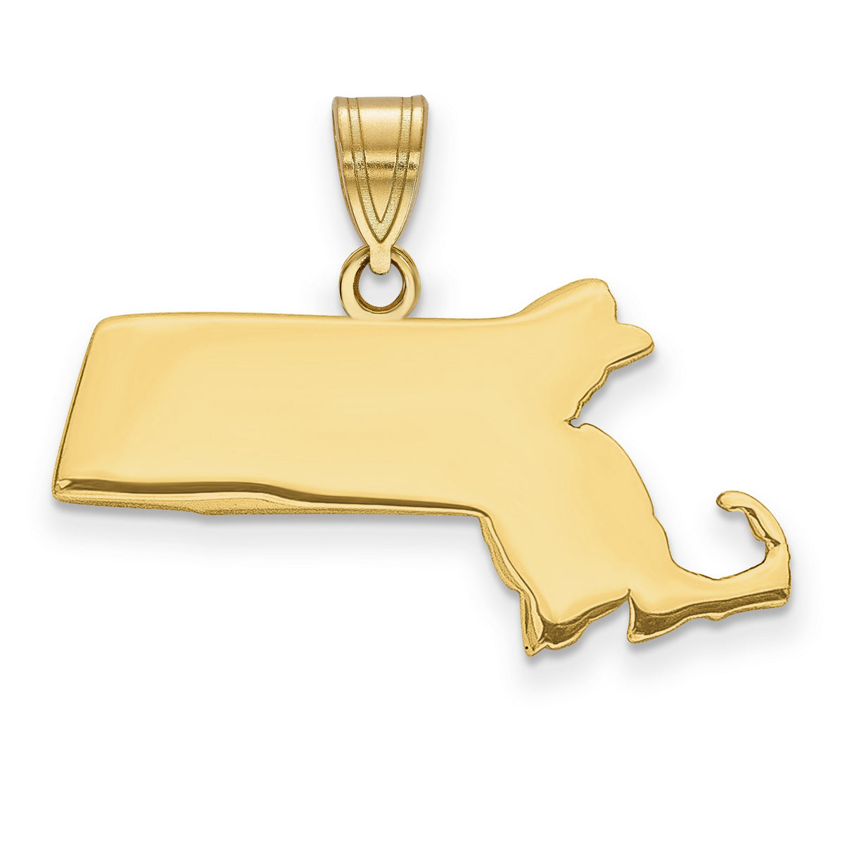 Polished Massachusetts State Shaped Charm Pendant in Real 14k Yellow Gold