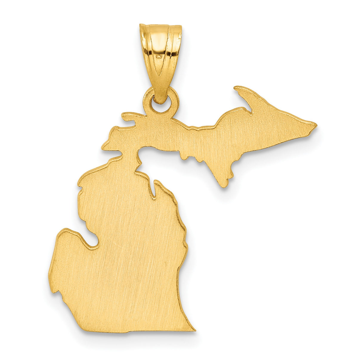 14k Yellow Gold Michigan State Pendant with Upper and Lower Peninsula Outline Map Charm