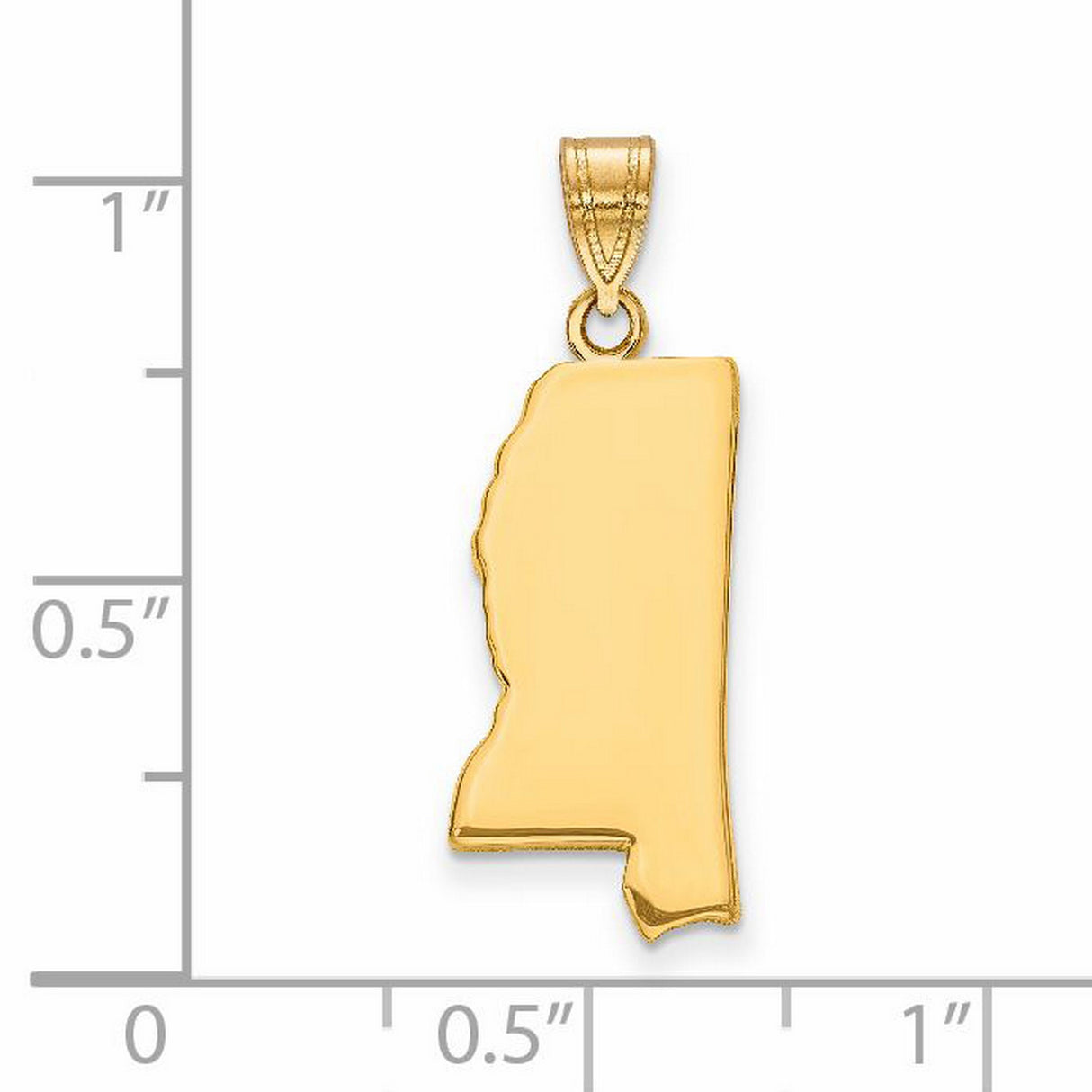 14k Yellow Gold Mississippi State Outline Pendant, Polished Map Charm for Women or Unisex Wear