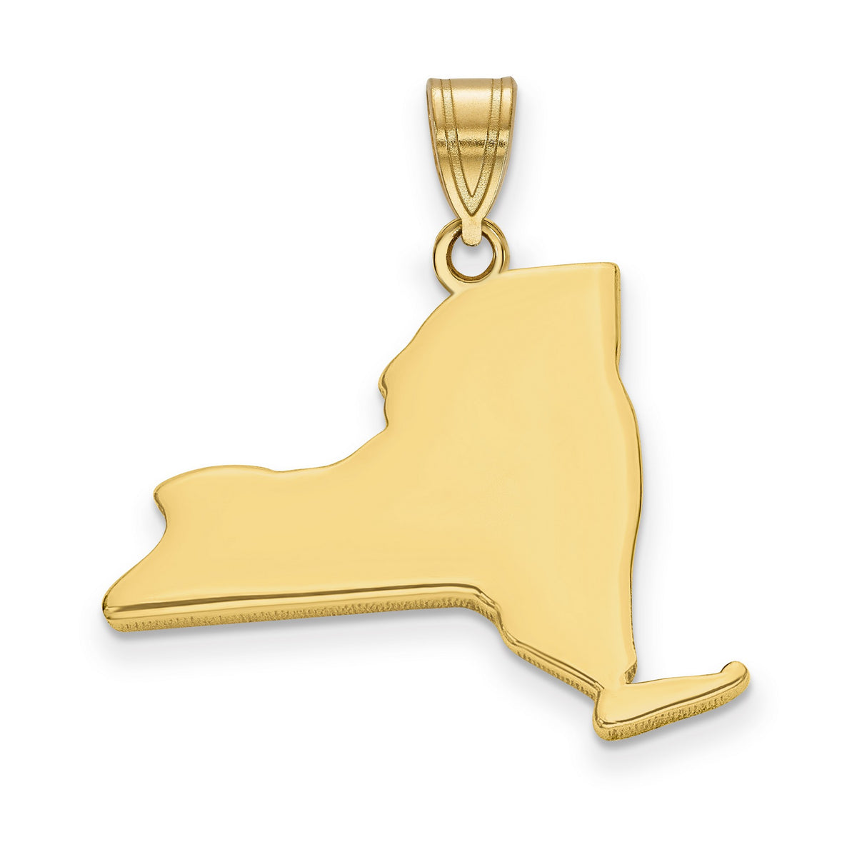 14k Yellow Gold New York State Pendant, Polished Map Outline Charm, Unisex Travel Keepsake
