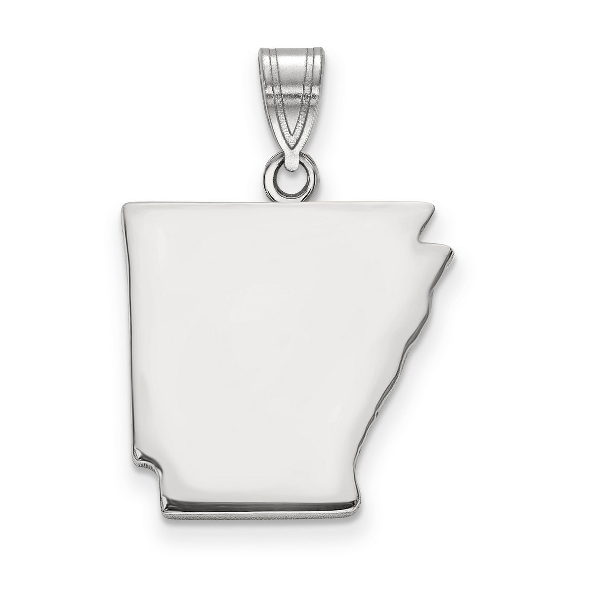 Polished Arkansas State Shaped Charm Pendant in Real 14k White Gold