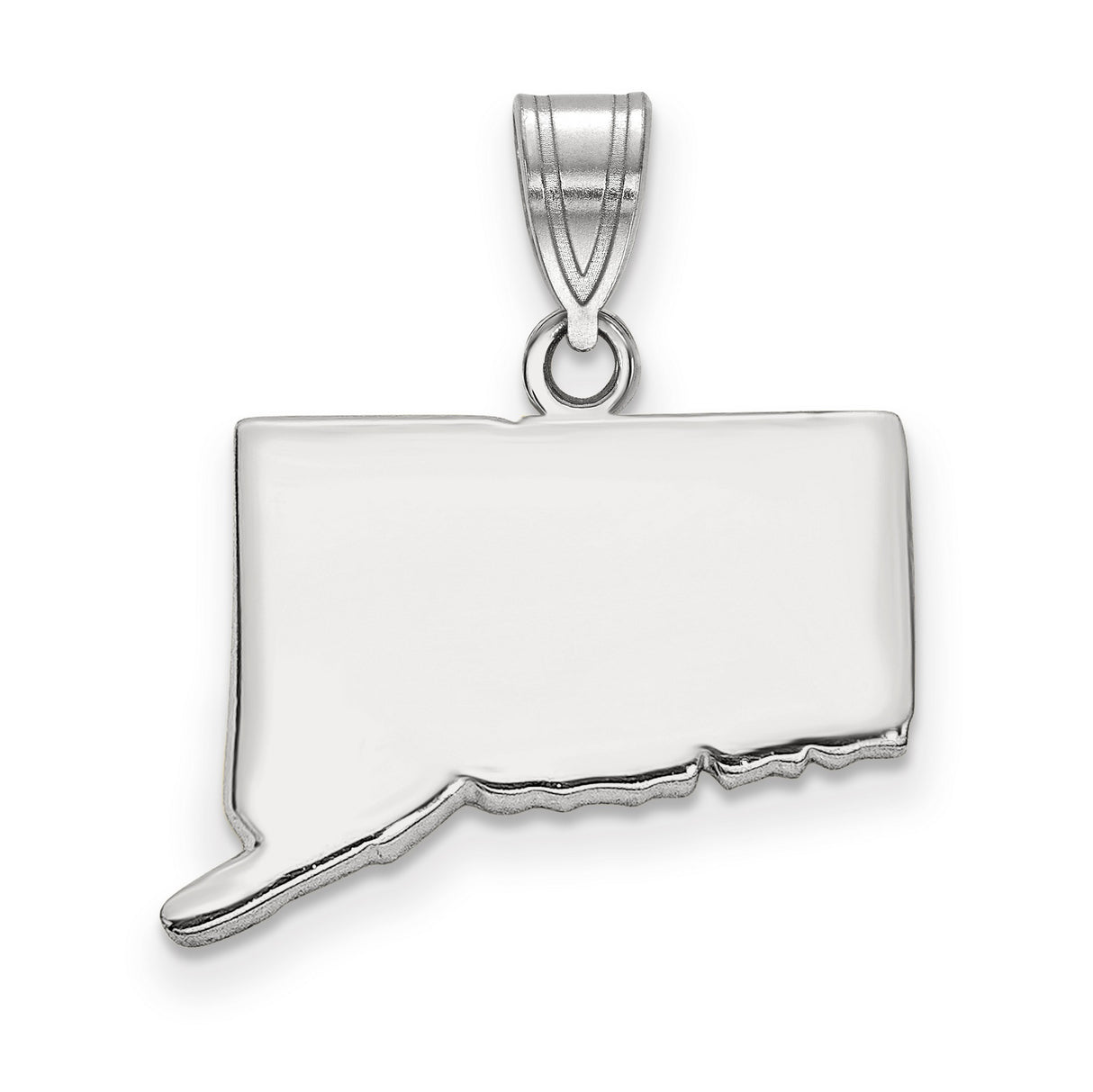 14k White Gold Connecticut State Pendant, Polished Map Outline Charm, Minimalist Travel Keepsake