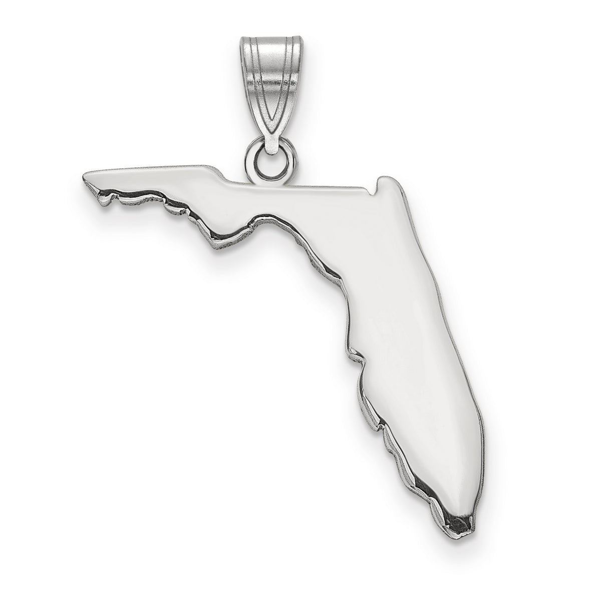 Polished Florida State Shaped Charm Pendant in Real 14k White Gold