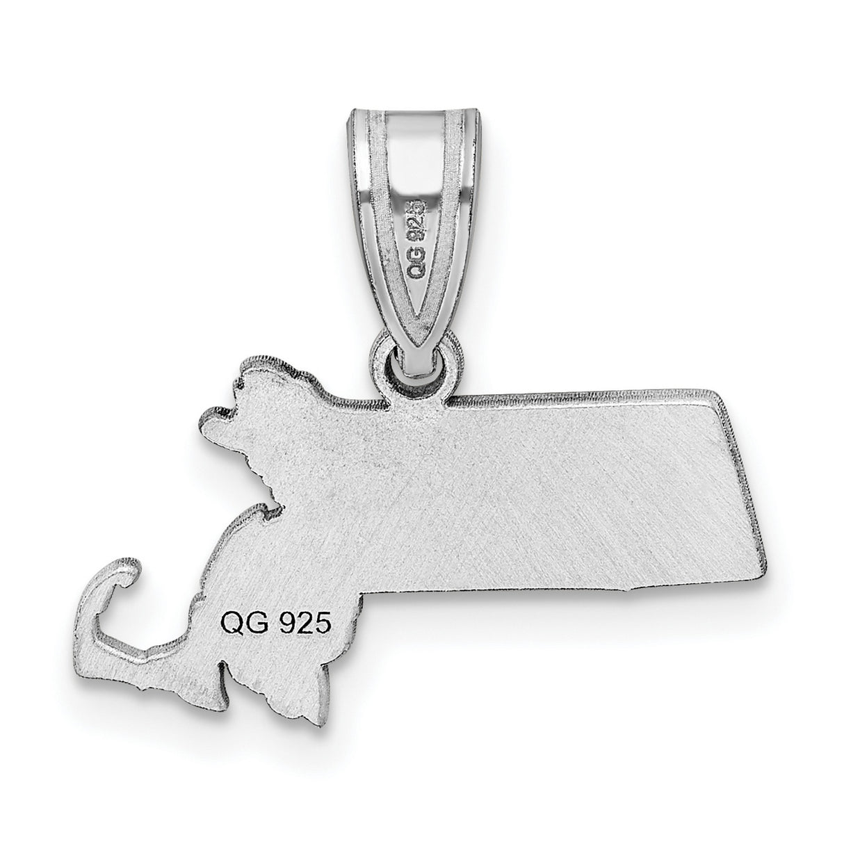 Polished Massachusetts State Shaped Charm Pendant in Real 14k White Gold
