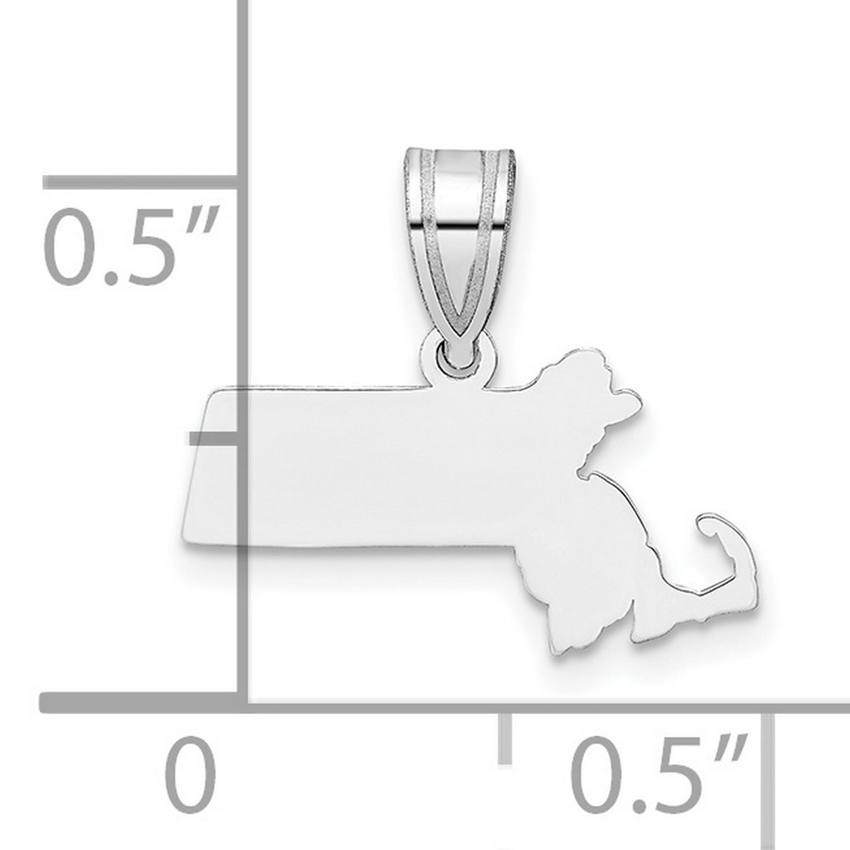 Polished Massachusetts State Shaped Charm Pendant in Real 14k White Gold